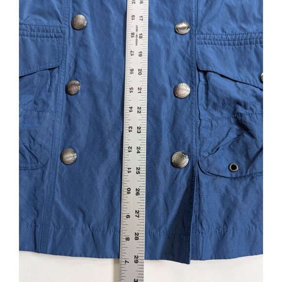 Burberry Brit Blue Women’s Sz 12 Double Breasted Short Trench Coat Lightweight - Picture 12 of 16